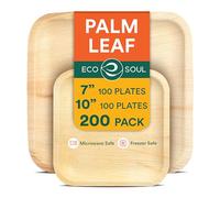ECO SOUL Lot de 200 assiettes carrées en bambou de 17,8 cm et 25,4 cm en forme de feuille de palmier, ensemble de vaisselle jetables en vrac, compostables et biodégradables, pour restauration, mariage