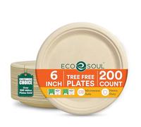 ECO SOUL Lot de 200 assiettes jetables en carton 100 % compostables de 15,2 cm - Assiettes de fête jetables robustes et écologiques - Assiettes écologiques biodégradables en canne à sucre non blanchie