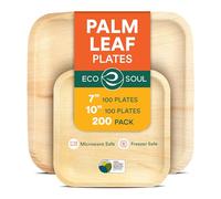 ECO SOUL Lot de 200 assiettes jetables en feuille de palmier de 17,8 et 25,4 cm - Assiettes en carton de bambou de qualité alimentaire robustes et compostables pour déjeuner, dîner, mariages, fêtes