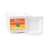 ECO SOUL Lot de 200 petites assiettes carrées en carton blanc nacré de 15,2 cm (2 x 100 pièces) | Assiettes jetables 100 % compostables en bagasse I résistantes et respectueuses de l'environnement I