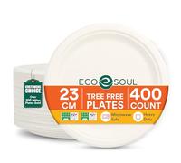 ECO SOUL Lot de 400 assiettes en carton compostables de 22,9 cm biodégradables, robustes, jetables et respectueuses de l'environnement pour dîners et fêtes, mariages, événements (blanc)