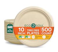 ECO SOUL Lot de 500 assiettes jetables en carton 100 % compostables de 25,4 cm - Assiettes de fête jetables en vrac - Résistantes et respectueuses de l'environnement - Pour dîner, mariage, événement -