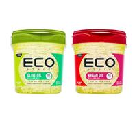 Eco Style Ensemble de gel coiffant 1 huile d'olive 473 ml, 1 huile d'argan 473 ml, hydratant et coiffant (1 pièce)