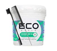 Eco Style Gel coiffant à l'huile de romarin et à l'huile de menthe 473 ml avec peigne à queue et brosse pour les bords, restaure l'humidité, favorise un cuir chevelu sain, une tenue et une brillance