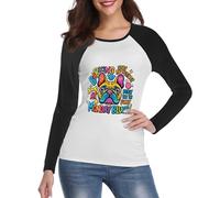 Eco T-shirt à manches longues pour femme - En coton bio imprimé - Peut être porté seul ou superposé avec une veste, Noir , L
