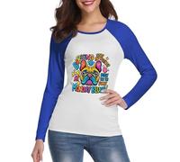 Eco T-shirt à manches longues pour femme - En coton bio imprimé - Peut être porté seul ou superposé avec une veste, bleu, L