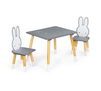 ECO TOYS Meubles pour enfants, table + deux chaises, Lapin - gris/blanc