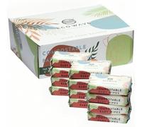 Eco Wave Lot de 12 lingettes pour bébé, 100 % compostables et respectueuses de l'environnement, non parfumées, hypoallergéniques, végétaliennes, sans alcool, adaptées aux peaux sensibles