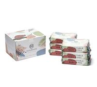 Eco Wave Lot de 6 lingettes pour bébé, 100 % compostables et respectueuses de l'environnement, non parfumées, hypoallergéniques, végétaliennes, sans alcool, adaptées aux peaux sensibles