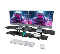 ECO-WILL Support double moniteur, rehausseur de moniteur d'ordinateur pour 2 moniteurs, support de moniteur en bois de 94,5 cm, étagère de bureau avec organisateur de rangement et gestion des câbles