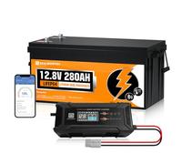 ECO-WORTHY Batterie Lithium 12V 280AH Bluetooth avec Batterie Chargeur 12/24V 20A 12V, Batterie LiFePO4 avec Protection BMS et Basse température, Max. 15 000 Cycles pour Camping-Car, Caravane, Bateau