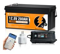 ECO-WORTHY Batterie Lithium 12V 280AH Bluetooth LiFePO4 avec chargeurs 12/24V 20A et Prise Smart WLAN pour la Maison, Le Camping-Car, la Caravane, Le Bateau