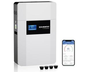 ECO-WORTHY Batterie Lithium 48V 100Ah pour Montage Mural en intérieur, avec boîtier de raccordement, Bluetooth & Wi-FI, destinée aux systèmes Hors réseau et à l'alimentation de Secours Domestique