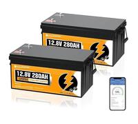 ECO-WORTHY Batterie lithium Bluetooth 12V 280Ah x 2 Batterie Lifepo4- 7168WH - 6000+ cycles -200A BMS pour Camping Car