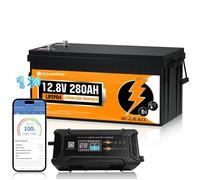 ECO-WORTHY Batterie Lithium LiFePO4 12V 280Ah Bluetooth+ 12V 20A /24V 10A Chargeur De Batterie , Batterie Vehicule Pour Camping-Car