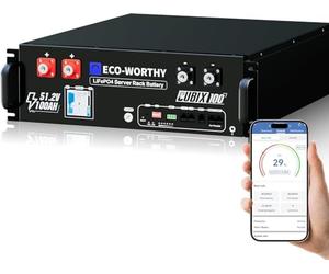 ECO-WORTHY Cubix100 Batterie Lithium 48 V 100 Ah Bluetooth IEC 62619 avec BMS 100 A, lifepo4 48 V 5,12 kWh pour Armoire Serveur, Batterie Solaire pour système Solaire Complet, système photovoltaïque