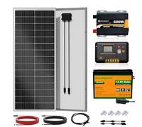 ECO-WORTHY Kit complet de système solaire 200 W pour camping-car : 2 panneaux solaires 100 W + régulateur de charge 30 A + 1 batterie au lithium 50 Ah + onduleur sinusoïdale 600 W