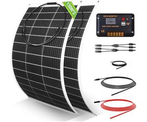 ECO-WORTHY Kit Panneau Solaire Souple 260W 12V Système Hors Réseau : 2PCS Panneau Solaire Flexible 130 W + 30 A écran LCD + 5 m câble solaire pour caravane, camping-car, bateau, cabine