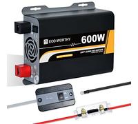 ECO-WORTHY Onduleur solaire à onde sinusoïdale CC 600 W 12 V-230 V CA Off-Grid avec télécommande et fusible et pour voiture, camping-car, véhicule de camping et systèmes solaires
