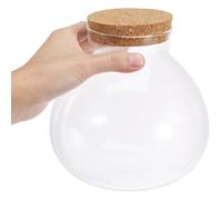 Écobocal Rond en Verre 400ml avec Bouchon en Liège | Vision Claire à 360°, Large Ouverture, Décoration de Table, pour Mini Paysages et Rangement D’objets