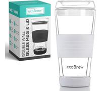 ecoBrew Gobelet de voyage en verre à double paroi de 473,6 g avec couvercle, passe au lave-vaisselle et au micro-ondes, gobelet à café transparent à emporter, tasse en céramique réutilisable pour