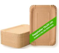 ECOCLEO® Assiettes écologiques jetables anguleux 13x20cm | 100 pièces | En carton de fibres fraîches de qualité alimentaire | Biodégradables et recyclables | Couleur marron | Fabriquées en UE