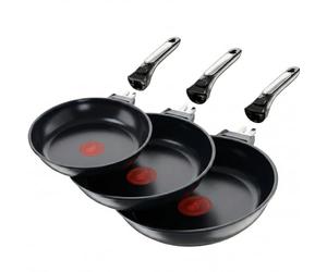 ECODE® Lot de Poêles 20/24/28 cm,Indicateur Démarrage Cuisson, Empilable, Induction, lave-vaisselle, Saisie parfaite, Revêtement intérieur anti-adhésif NO PFOA, Cuison Saine, Manche Extraible Securit