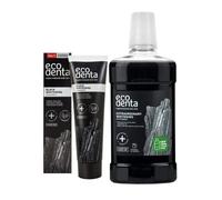 Ecodenta Black Whitening Kit de blanchiment dentaire pour hygiène bucco-dentaire - Dentifrice au charbon de bois 100 ml et bain de bouche 500 ml - Kit de blanchiment des dents au charbon actif