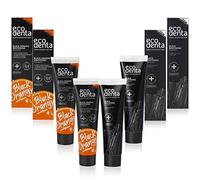 Ecodenta Dentifrice au Charbon Actif Dents Blanches Sans Fluor 4 Pack I Dentifrice au Charbon Noir Blanchiment des Dents I Dentifrice Blanchissant les Dents au Charbon Actif Noir Saveur Orange 4x100ml