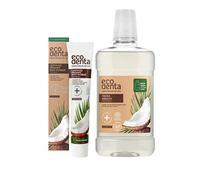 Ecodenta Kit cosmétique bio hygiénique bucco-dentaire certifié anti-plaque, 75 ml et bain de noix de coco sans alcool Lutte contre la mauvaise haleine 500 ml I Soin buccal anti-plaque