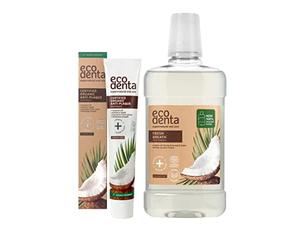Ecodenta Kit cosmétique bio hygiénique bucco-dentaire certifié anti-plaque, 75 ml et bain de noix de coco sans alcool Lutte contre la mauvaise haleine 500 ml I Soin buccal anti-plaque