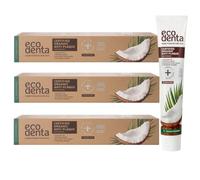 ECODENTA Lot de 3 dentifrices bio anti-plaque certifiés à l'huile de coco, à l'aloe vera et à la menthe poivrée - Dentifrice blanchissant naturel sans fluorure - Pour une haleine fraîche et une