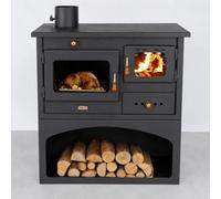 EcoDesign 2022 1P34 Poêle de cuisine gauche 10,1 kW avec four et plaque de cuisson - Poêle à bois, cheminée, four à gauche, raccord de conduit de fumée à gauche BImSchV niveau 2