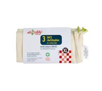 Ecodis – Sacs réutilisables – Lot de 3 XL pour légumes volumineux en coton bio