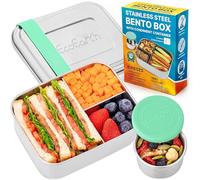 EcoEarth - Boîte à bento en acier inoxydable - Lot de 4, 800 ml, vert - Boîtes à déjeuner étanches pour adultes avec 3 compartiments - Petits récipients en étain avec gobelets à condiments