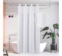 Ecoehoe Rideau de Douche Extra Long en Tissu gaufré sans Crochet avec Doublure Amovible en Polyester 100% étanche 71" * 79"(180cm*200cm Blanc