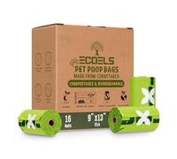 ECOELS Sacs à déjections canines 100 % compostables et biodégradables | 16 rouleaux de recharge, 240 sacs extra larges, solides et étanches - Sacs à déjections canines fabriqués en amidon de maïs