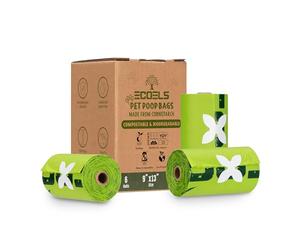 ECOELS Sacs à déjections canines 100 % compostables et biodégradables | 90 sacs à déjections canines extra larges, solides et étanches | Certifié OK COMPOST HOME, EN13432, US ASTM BPI Sacs à