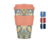 Ecoffee Cup William Morris 400ml (14oz) Gobelet Réutilisable - À Base de Plantes, Sans BPA, Léger, Compatible Lave-Vaisselle & Micro-ondes - Strawberry Thief