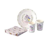 ECOFIESTA 52 pièces set de vaisselle jetable pour l' fete anniversaire des enfants licorne - assiette carton rose sans plastique - lot vaisselle