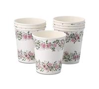 ECOFIESTA 8x gobelets en carton pour anniversaire 200 ml roses & eucalyptus - gobelet mariage sans plastique et recyclable - gobelet jetable