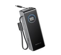 EcoFlow Powerbank Batterie Externe 25000mAh 170W avec 2 Câbles Intégrés Rétractable 100W, Chargeur Portable 4 Ports USB C Laptop Power Bank PC pour iPhone 17/16/15 Pro Max, Samsung, MacBook, Argent