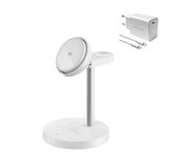 EcoFlow Station de charge 3 en 1 Qi2 avec support réglable, station de charge sans fil pour iPhone, chargeur magnétique sans fil de 15 W pour iPhone 17/16/15/14 Series, Apple Watch et