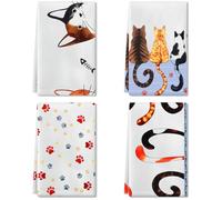 Ecofocet 4PCS Torchons de Cuisine, Essuie Main Absorbante, Motif de Chat de Dessin animé, Torchon Vaisselle, Bar Multi-usages, Doux et absorbants Serviettes de Cuisine, 45 cm x 66 cm