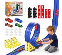 Ecofocet 5 m Circuit Voiture Enfant,Circuit Voiture Flexible,Piste De Course Flexible,Double Piste de Course,avec 4 Voitures,looping et Piste en U,Jouet 3 Ans et Plus