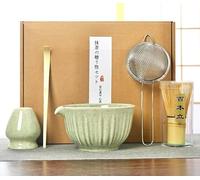 Ecofocet 5 Pièces Matcha Kit - Ensemble à Thé Japonais avec Bol à Matcha, Fouet à Matcha, Support de Fouet à Matcha, Cuillère et Tamis Inox - Accessoires Matcha pour la Cérémonie du Thé et Cadeau