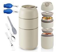 Ecofocet Boîte à Lunch en Acier Inoxydable 650ml, Bento Box Double Couche avec 2 Compartiments, Lunchbox avec Couverts Pliables, Boîte Repas Portable pour Enfants & Adultes