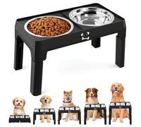 Ecofocet Gamelle Chien Surélevée, 5 Hauteurs Réglables, Porte Gamelle avec 2 Bols en Acier Inoxydable de 1,5L, Pliable, Antidérapant, Posture Saine, pour Petits, Moyens et Grands Chiens (Noir)
