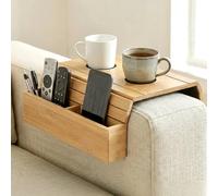 Ecofocet Plateau Accoudoir Canapé en Bambou, Tablette Accoudoir Canapé Antidérapant avec Compartiments, Dessus de Canapé Flexible, Support pour Télécommande, Téléphone et Boissons, 42x32 cm (Naturel)