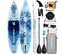 EcoFurnix Paddle Gonflable 380x83cm - Stand Up Paddle avec Gonfleur Électrique & Pagaie Double - 2 Places Extra Large SUP - Bleu